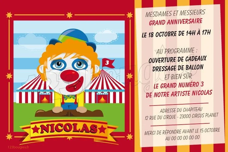 Invitation anniversaire Cirque - Invitation Anniversaire