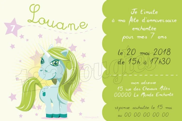 Carte invitation anniversaire Licorne - 4