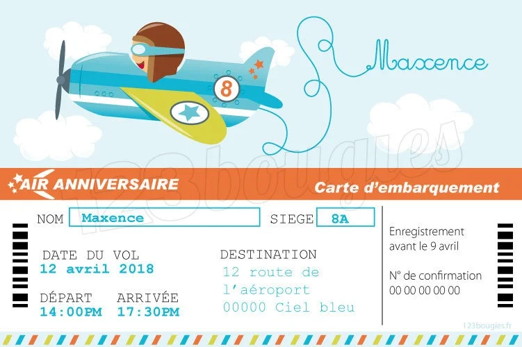 Invitation Anniversaire Avion personnalisable - 123bougies